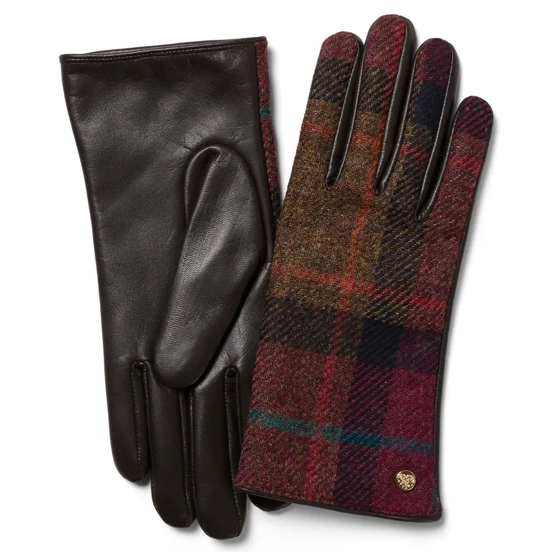 Ladies British Wool/Leather Country Gloves - Brown/Damson by Failsworth