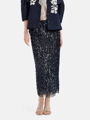 Layered Sequin Slit Midi Skirt