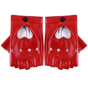 Leather Gloves Guantes Mujer For Women Girls Red Balck White Loving Heart Gloves For Women