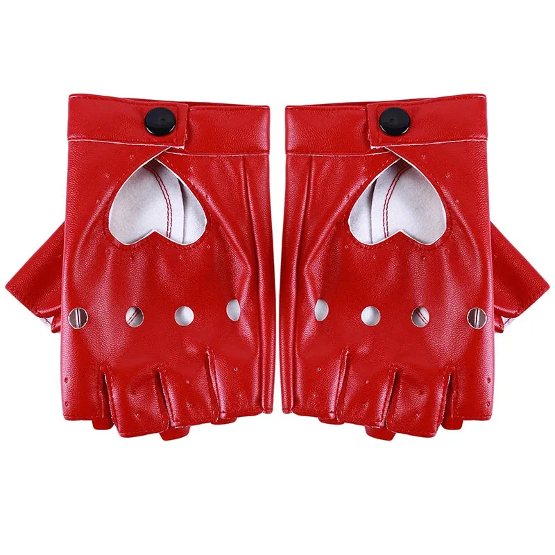 Leather Gloves Guantes Mujer For Women Girls Red Balck White Loving Heart Gloves For Women