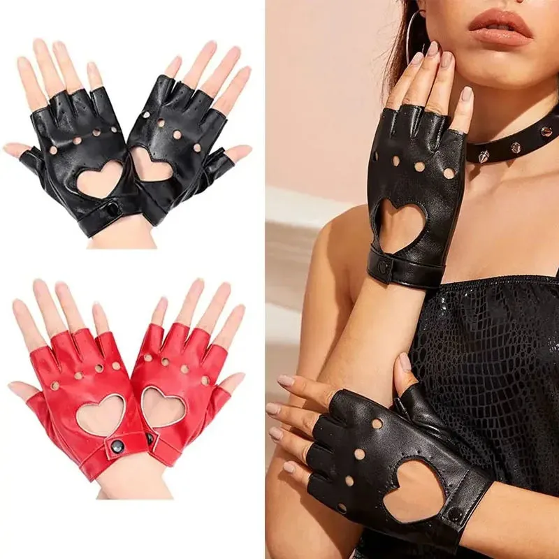 Leather Gloves Guantes Mujer For Women Girls Red Balck White Loving Heart Gloves For Women