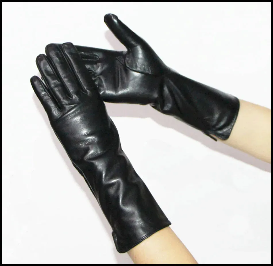 Leather Gloves Women's Sheepskin Mid-length Plus Velvet Thickened Winter Warmth Color Touch screen Authentic 2024 New style