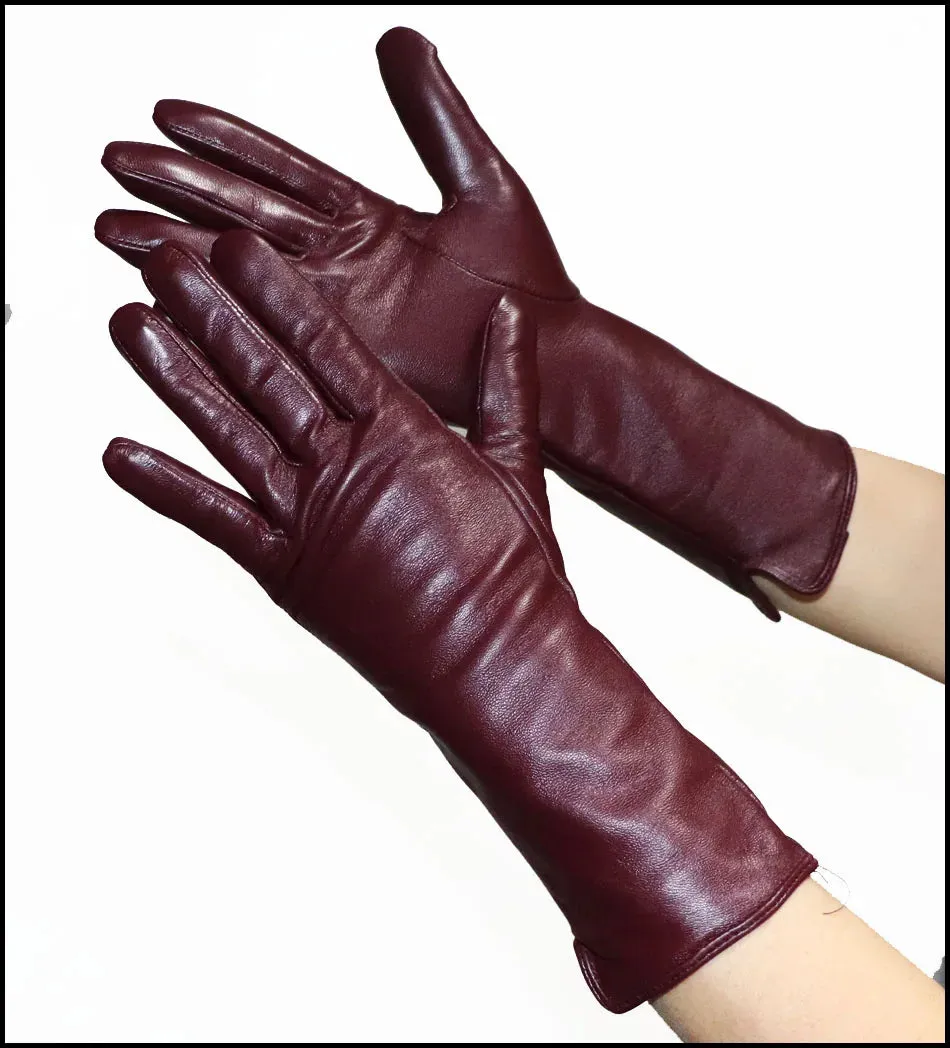 Leather Gloves Women's Sheepskin Mid-length Plus Velvet Thickened Winter Warmth Color Touch screen Authentic 2024 New style