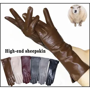 Leather Gloves Women's Sheepskin Mid-length Plus Velvet Thickened Winter Warmth Color Touch screen Authentic 2024 New style