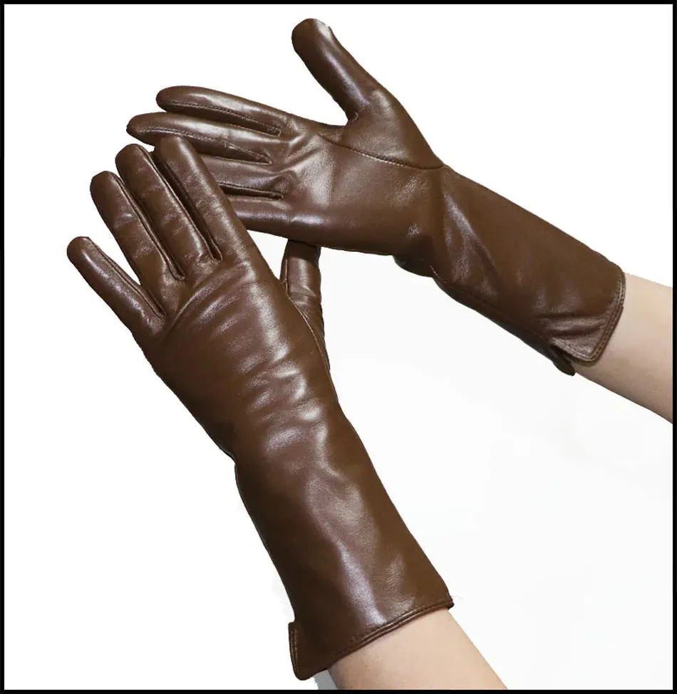 Leather Gloves Women's Sheepskin Mid-length Plus Velvet Thickened Winter Warmth Color Touch screen Authentic 2024 New style