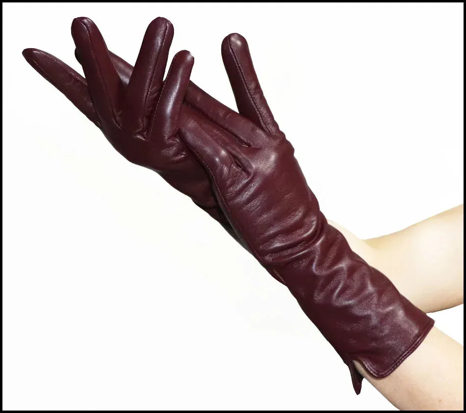 Leather Gloves Women's Sheepskin Mid-length Plus Velvet Thickened Winter Warmth Color Touch screen Authentic 2024 New style