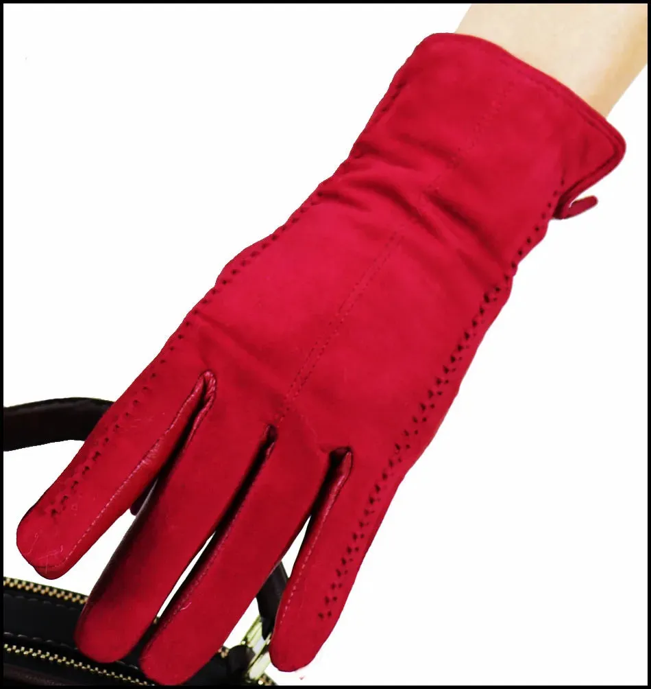 Leather Gloves Women's Sheepskin Suede Gloves Frosted Leather Autumn and Winter Thin and Thick Warm Knitted Lining Fashion New