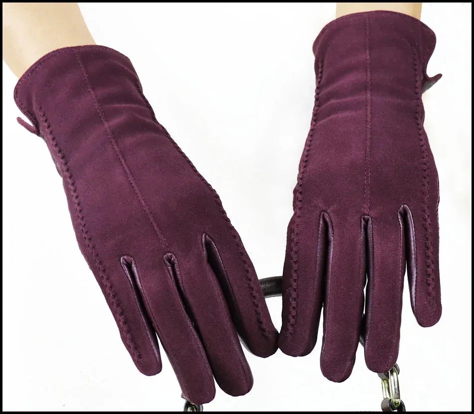 Leather Gloves Women's Sheepskin Suede Gloves Frosted Leather Autumn and Winter Thin and Thick Warm Knitted Lining Fashion New