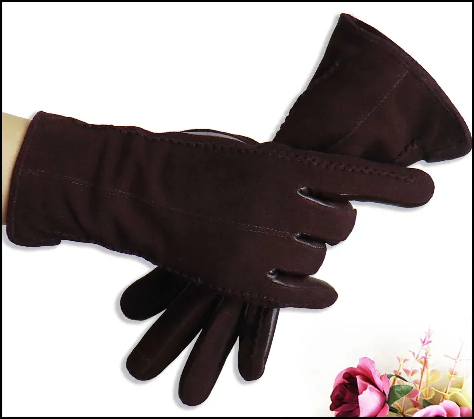 Leather Gloves Women's Sheepskin Suede Gloves Frosted Leather Autumn and Winter Thin and Thick Warm Knitted Lining Fashion New