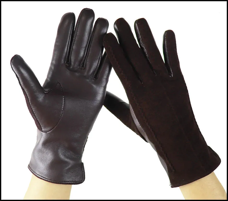 Leather Gloves Women's Sheepskin Suede Gloves Frosted Leather Autumn and Winter Thin and Thick Warm Knitted Lining Fashion New