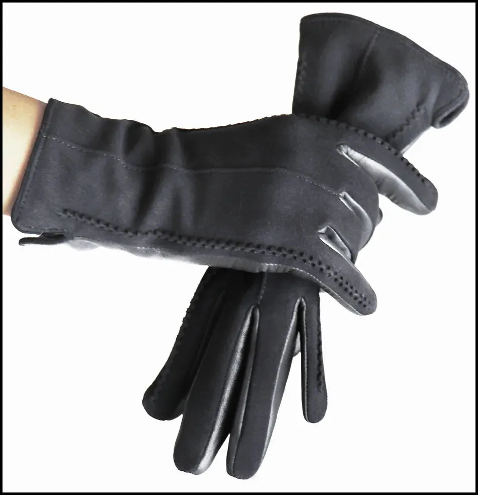 Leather Gloves Women's Sheepskin Suede Gloves Frosted Leather Autumn and Winter Thin and Thick Warm Knitted Lining Fashion New