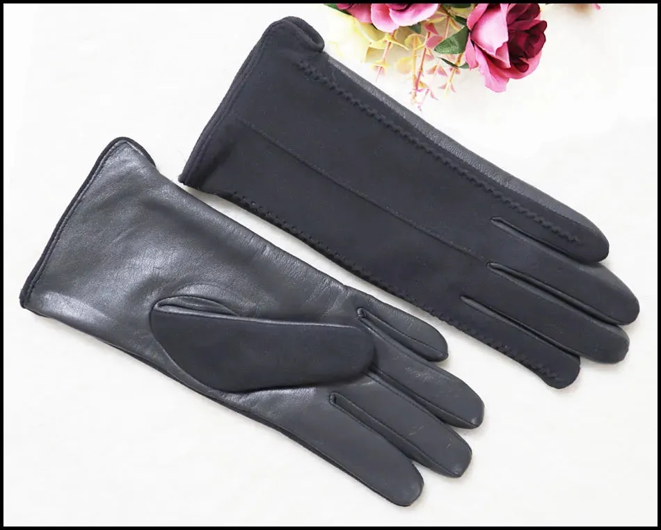 Leather Gloves Women's Sheepskin Suede Gloves Frosted Leather Autumn and Winter Thin and Thick Warm Knitted Lining Fashion New