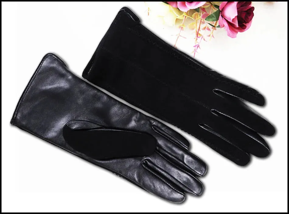 Leather Gloves Women's Sheepskin Suede Gloves Frosted Leather Autumn and Winter Thin and Thick Warm Knitted Lining Fashion New