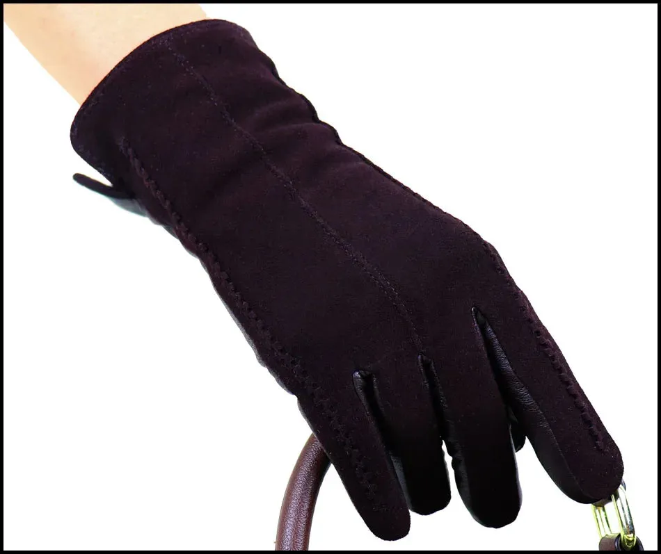 Leather Gloves Women's Sheepskin Suede Gloves Frosted Leather Autumn and Winter Thin and Thick Warm Knitted Lining Fashion New