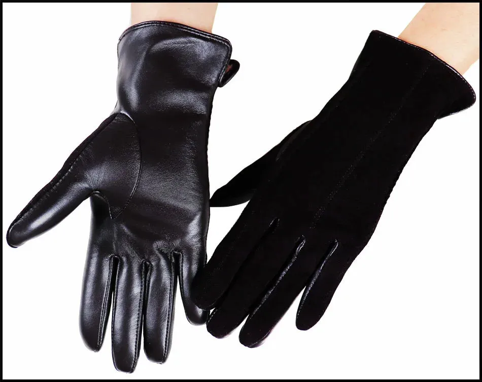 Leather Gloves Women's Sheepskin Suede Gloves Frosted Leather Autumn and Winter Thin and Thick Warm Knitted Lining Fashion New