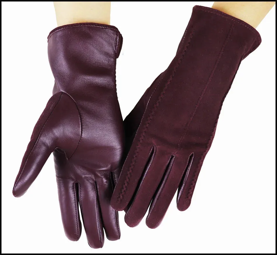 Leather Gloves Women's Sheepskin Suede Gloves Frosted Leather Autumn and Winter Thin and Thick Warm Knitted Lining Fashion New