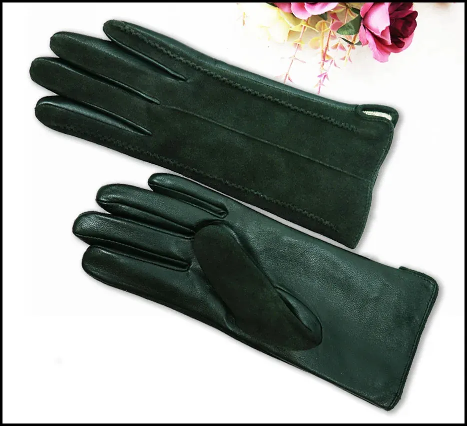 Leather Gloves Women's Sheepskin Suede Gloves Frosted Leather Autumn and Winter Thin and Thick Warm Knitted Lining Fashion New