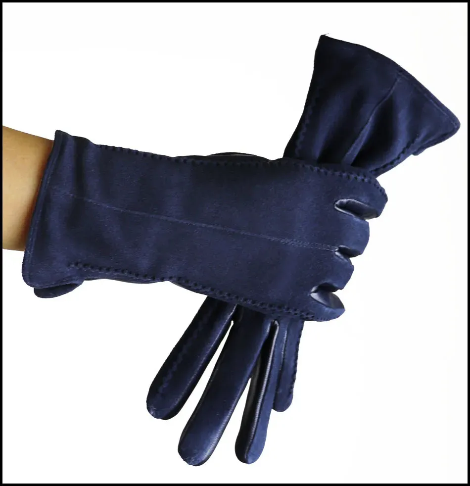 Leather Gloves Women's Sheepskin Suede Gloves Frosted Leather Autumn and Winter Thin and Thick Warm Knitted Lining Fashion New