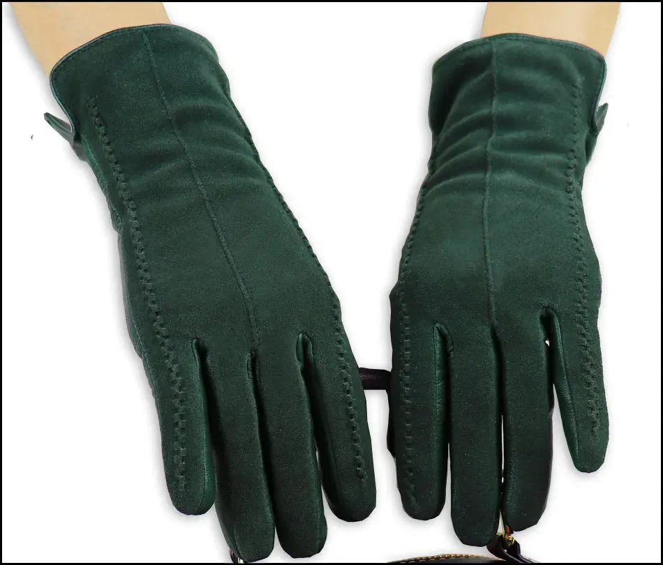 Leather Gloves Women's Sheepskin Suede Gloves Frosted Leather Autumn and Winter Thin and Thick Warm Knitted Lining Fashion New