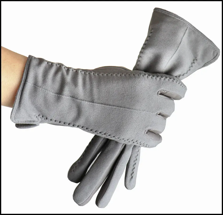 Leather Gloves Women's Sheepskin Suede Gloves Frosted Leather Autumn and Winter Thin and Thick Warm Knitted Lining Fashion New