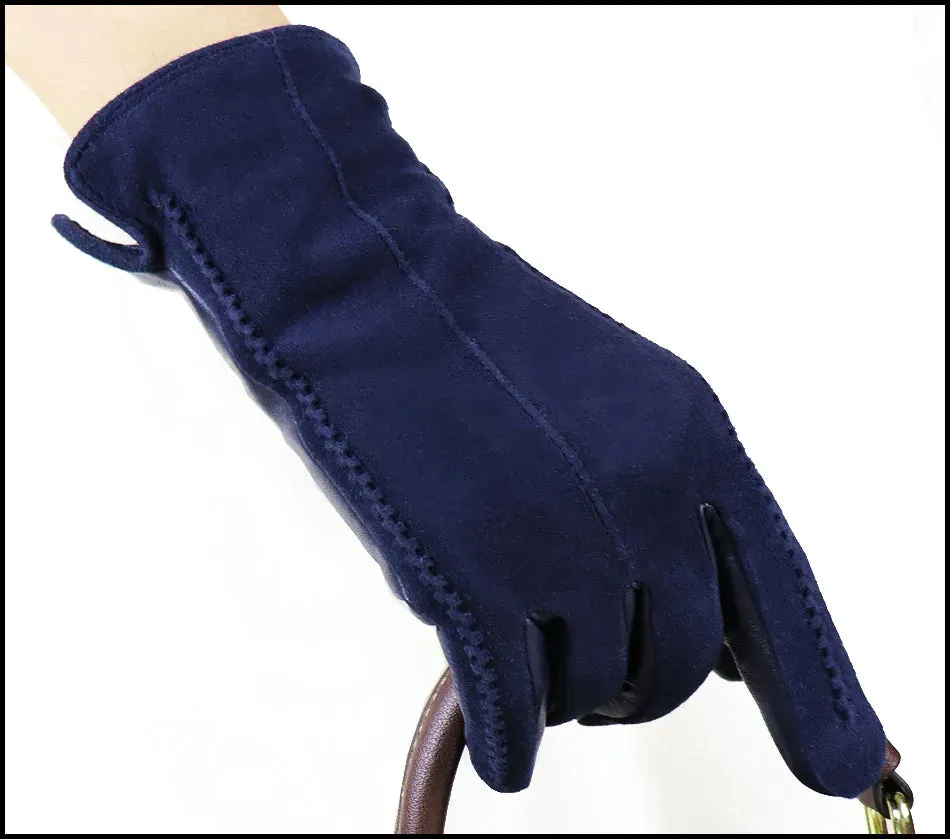 Leather Gloves Women's Sheepskin Suede Gloves Frosted Leather Autumn and Winter Thin and Thick Warm Knitted Lining Fashion New