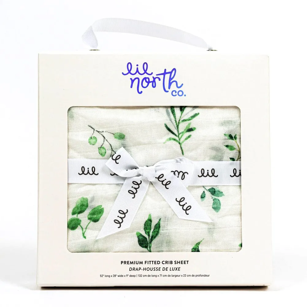 Lil North Bamboo and Cotton Blend Muslin Crib Sheet - Watercolour Foliage