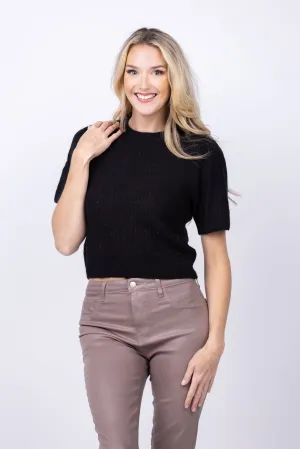 Lilla P Cropped Cable Sweater in Black