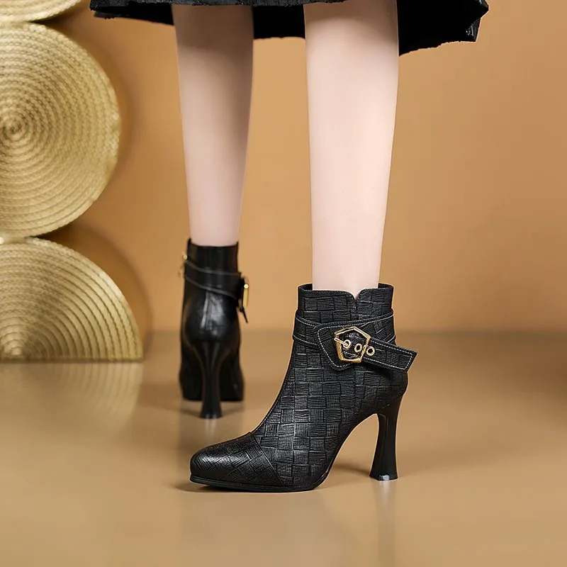 LuxeLeather Chic High Heeled Boots