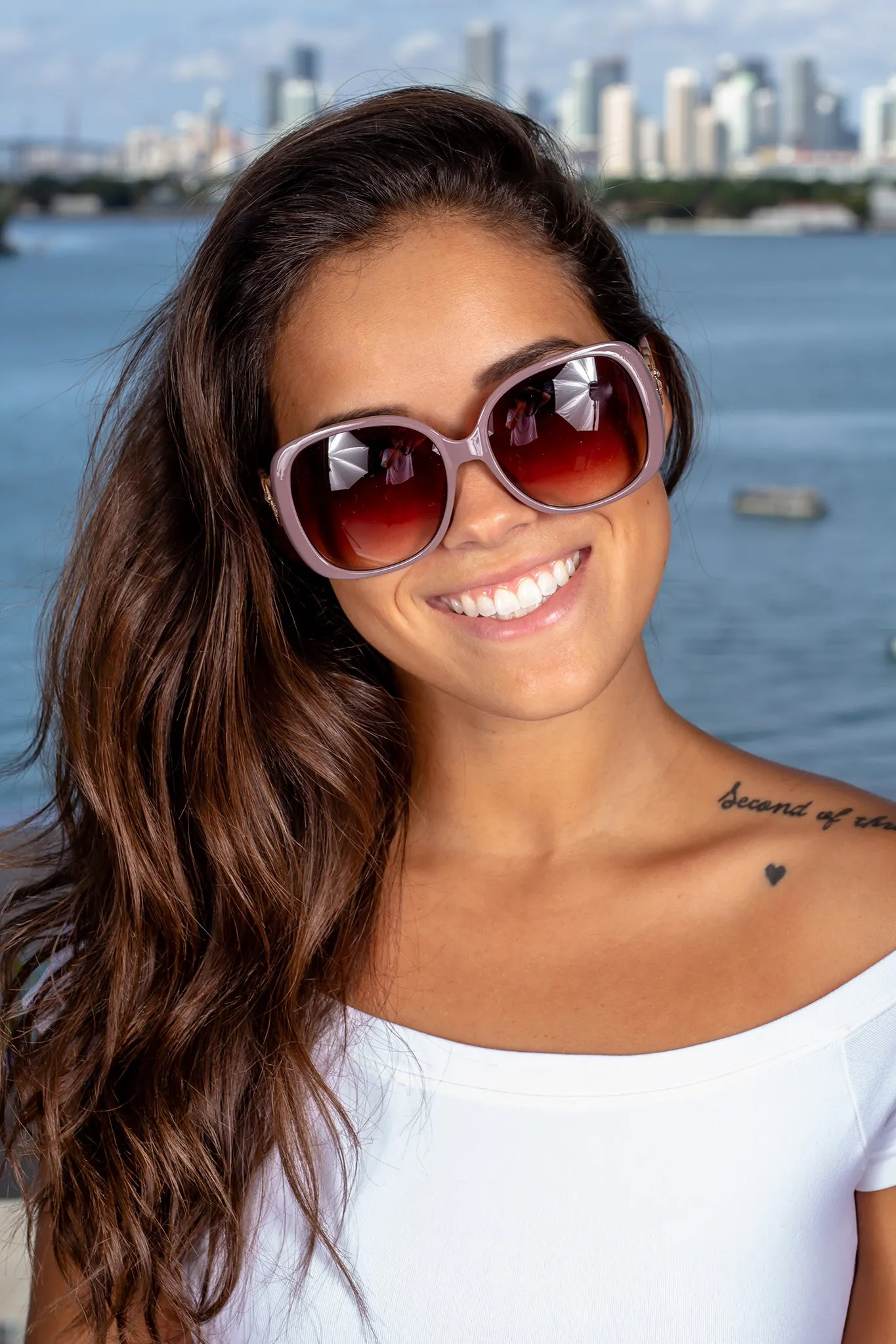 Mauve Squared Sunglasses with Rose Gold Details