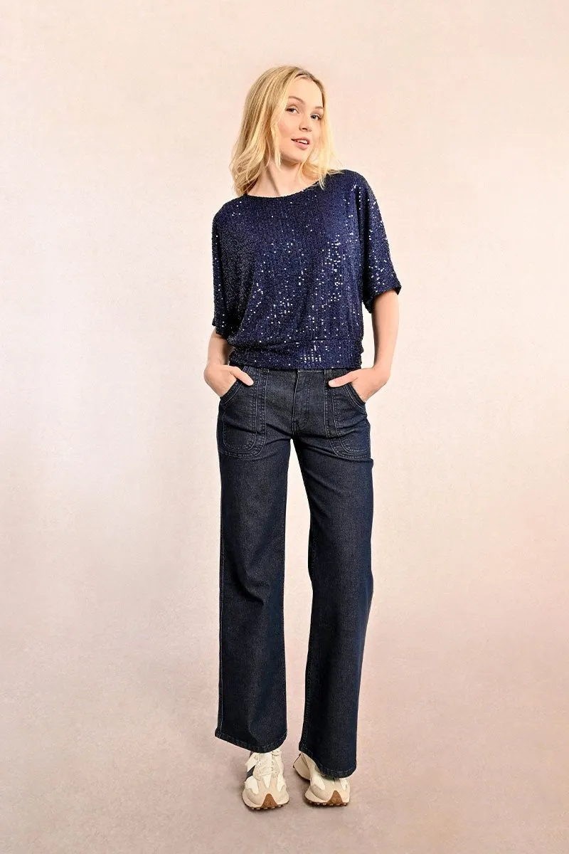 Molly Bracken Sequin Top Navy