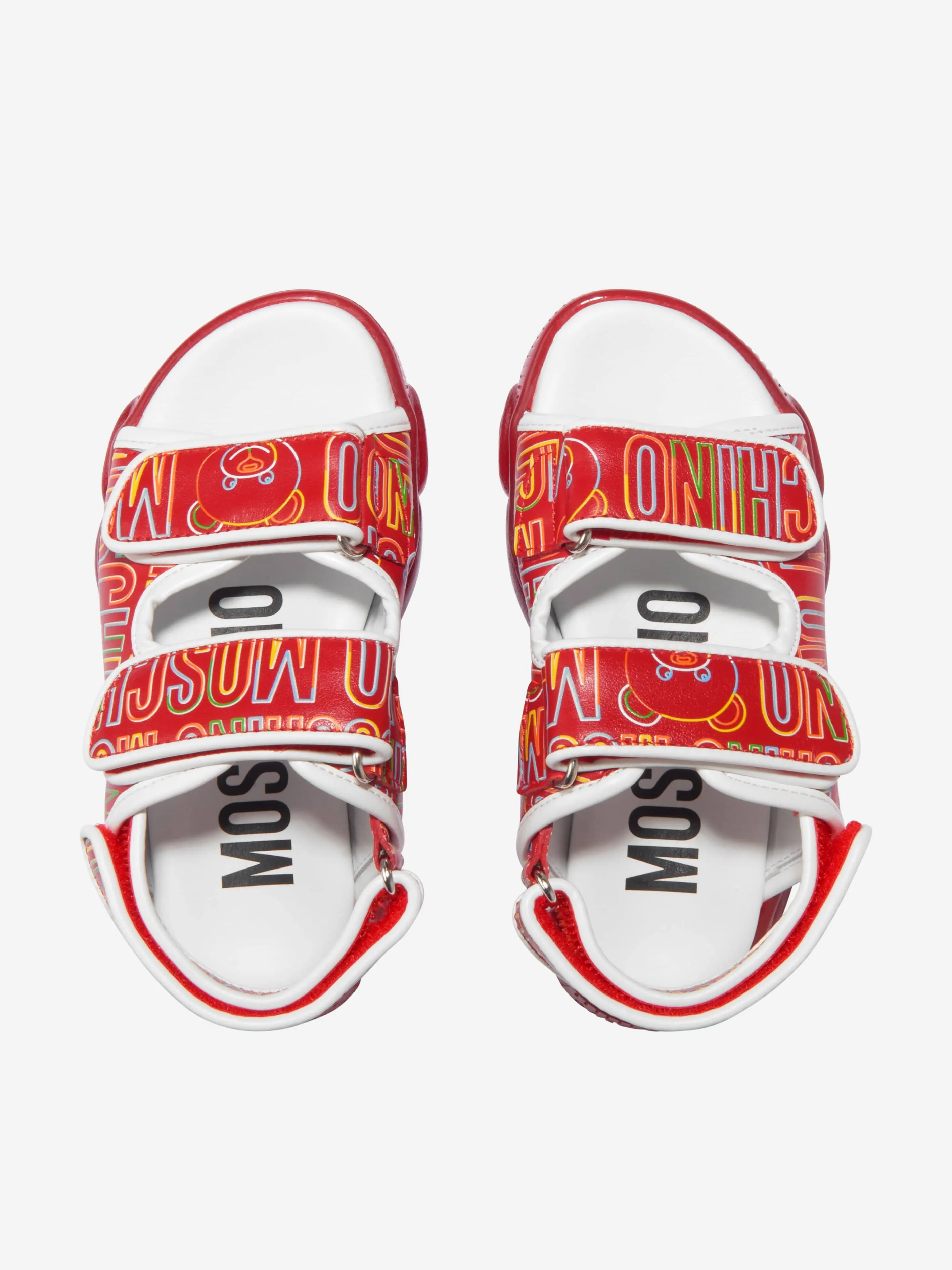 Moschino Unisex Leather Triple Strap Logo Sandals