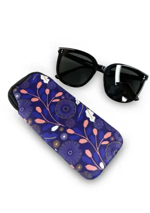 Neoprene Sunglasses Case – Blue Floral Circle Pattern