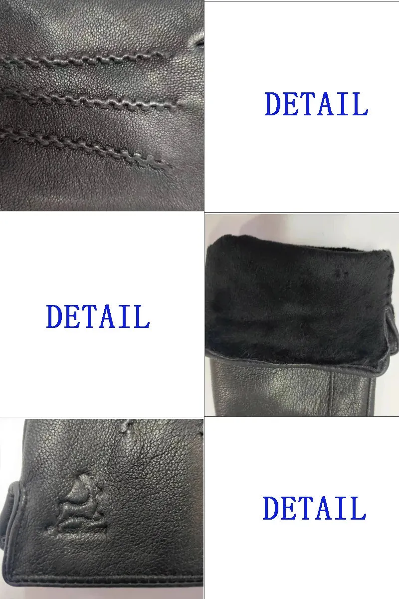 New men's 100% sheepskin gloves, deer skin pattern design, warm and soft men's leather gloves, men's mittens with plush lining