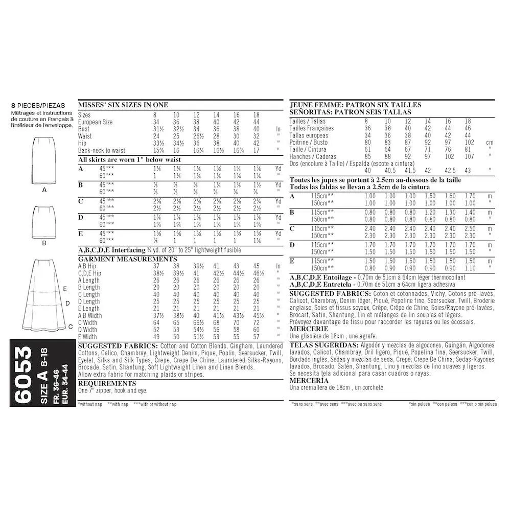 Newlook Pattern 6053 Misses' Skirts