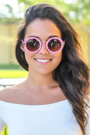 Pink Round Sunglasses with Gold Detail