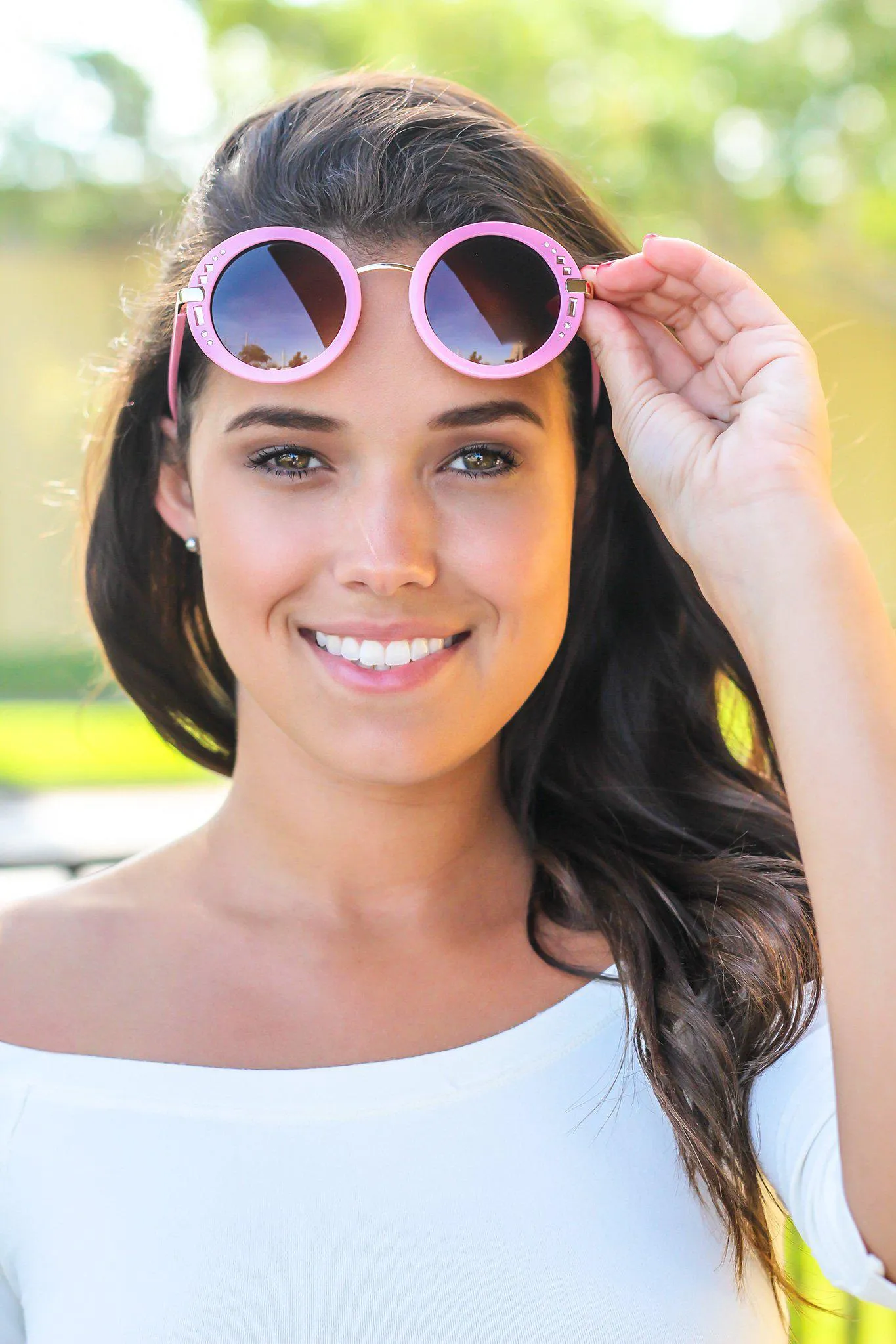 Pink Round Sunglasses with Gold Detail