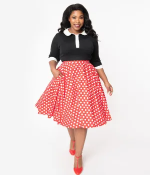 Plus Size 1950s Style Red & White Polka Dot Swing Skirt