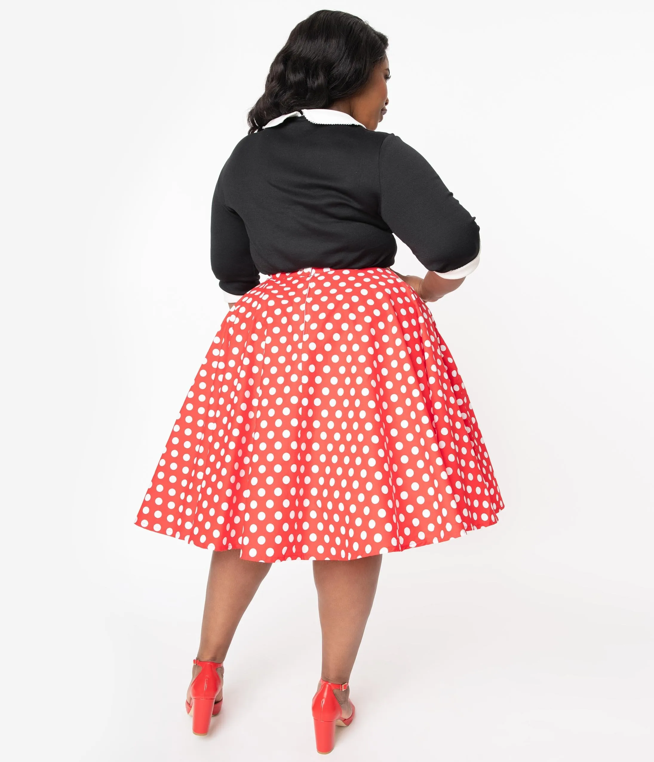 Plus Size 1950s Style Red & White Polka Dot Swing Skirt