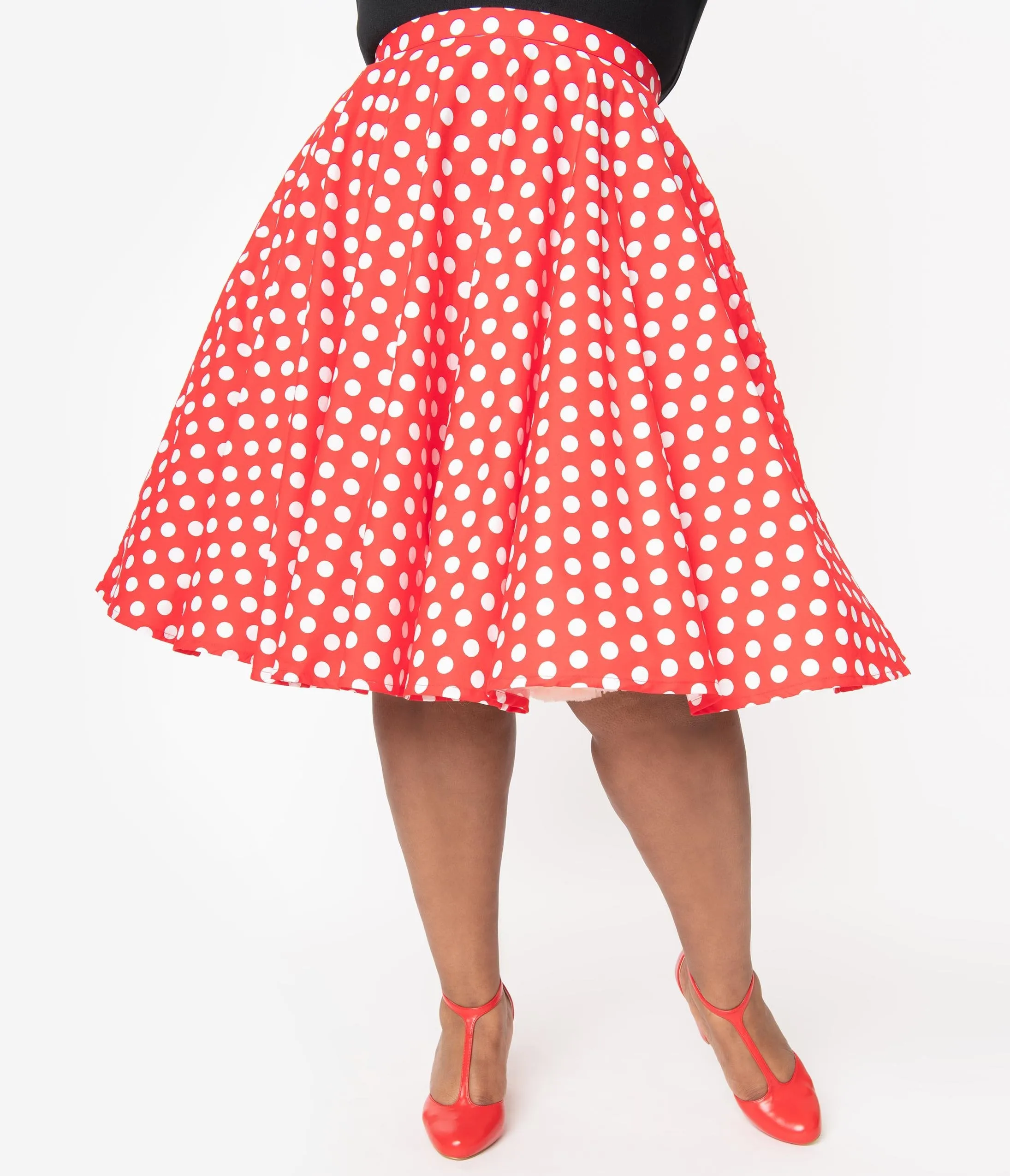 Plus Size 1950s Style Red & White Polka Dot Swing Skirt