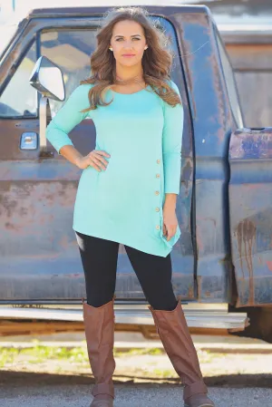 Push My Buttons Tunic - Mint (Small- 3XL)