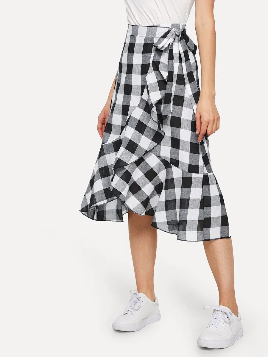 Ruffle Trim Gingham Skirt