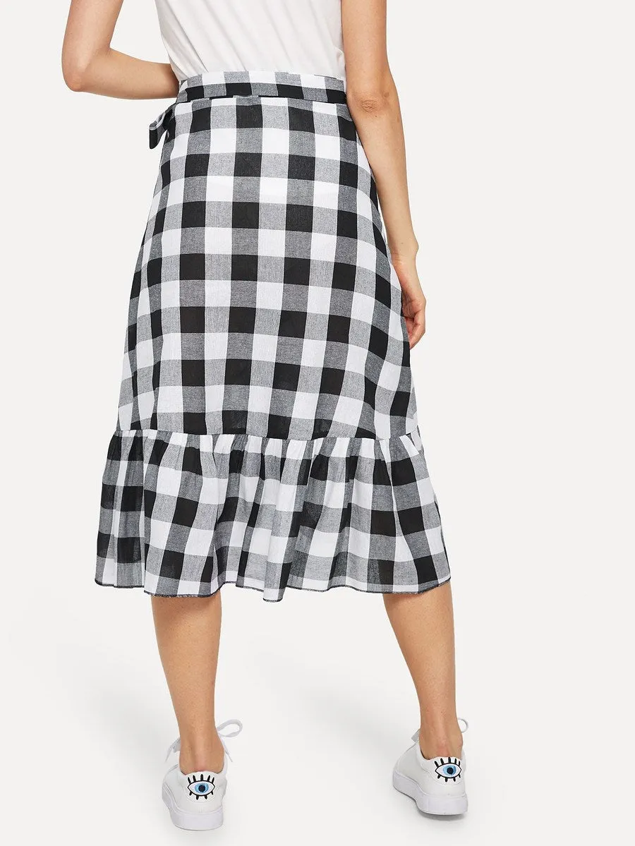 Ruffle Trim Gingham Skirt