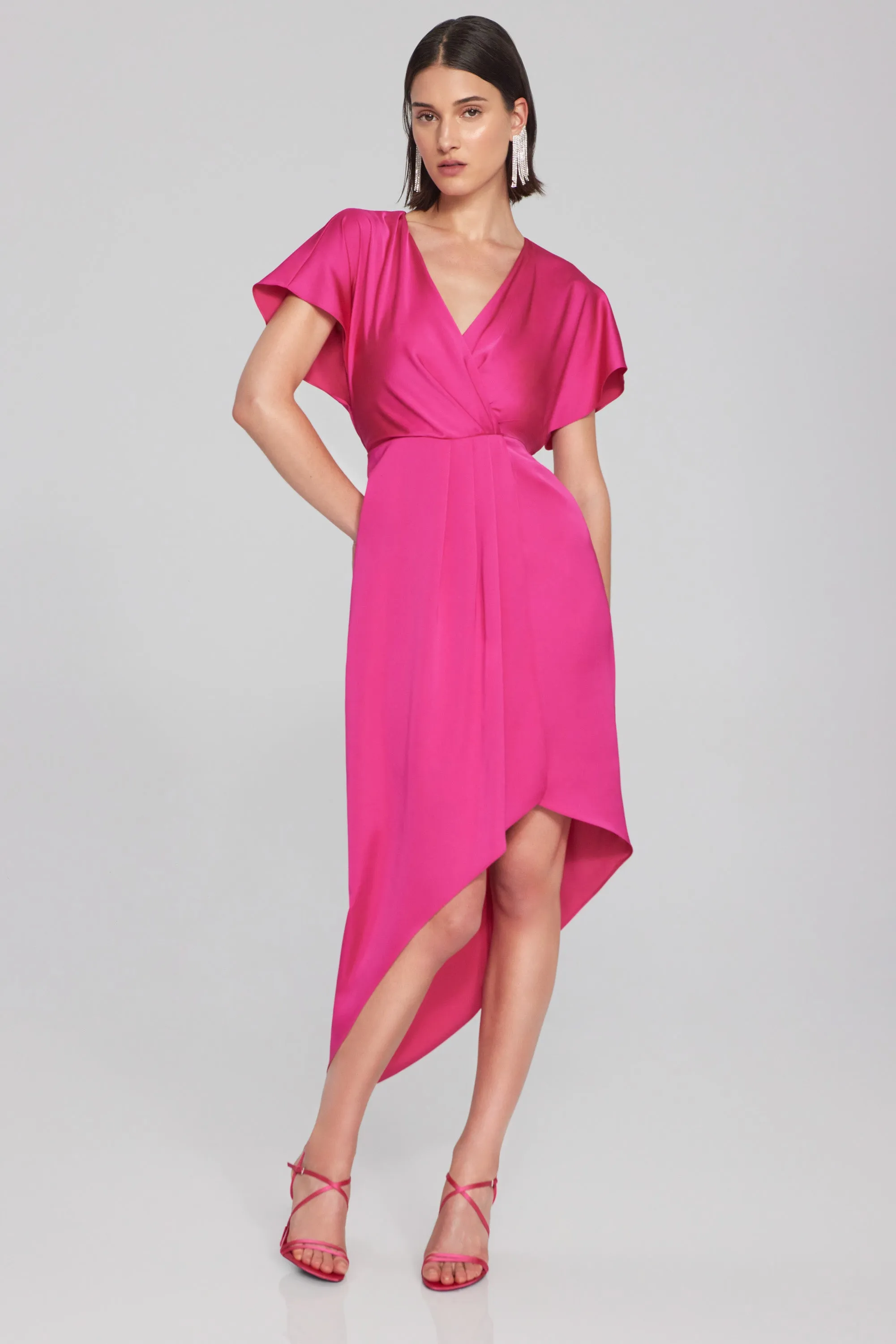 Satin Asymmetrical Flowy Wrap Dress