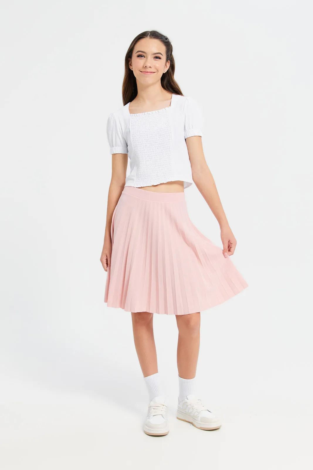 Senior Girls Pink Pleated Skirt