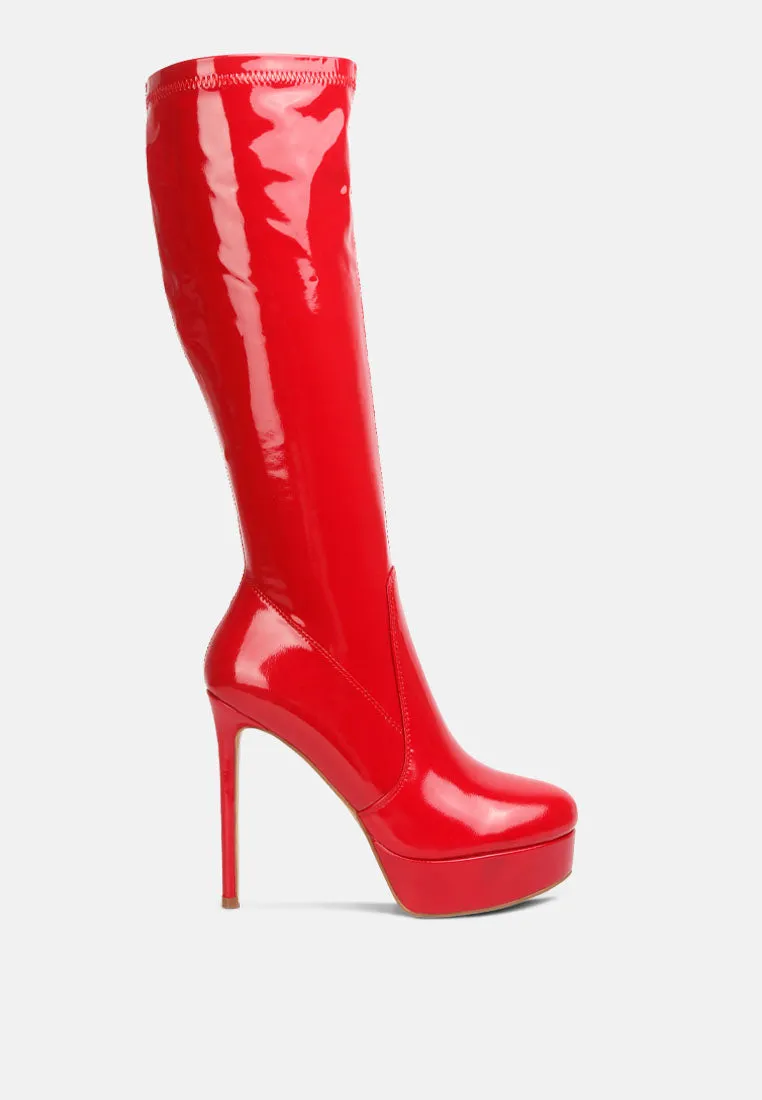 Shawtie High Heel Stretch Patent Calf Boots