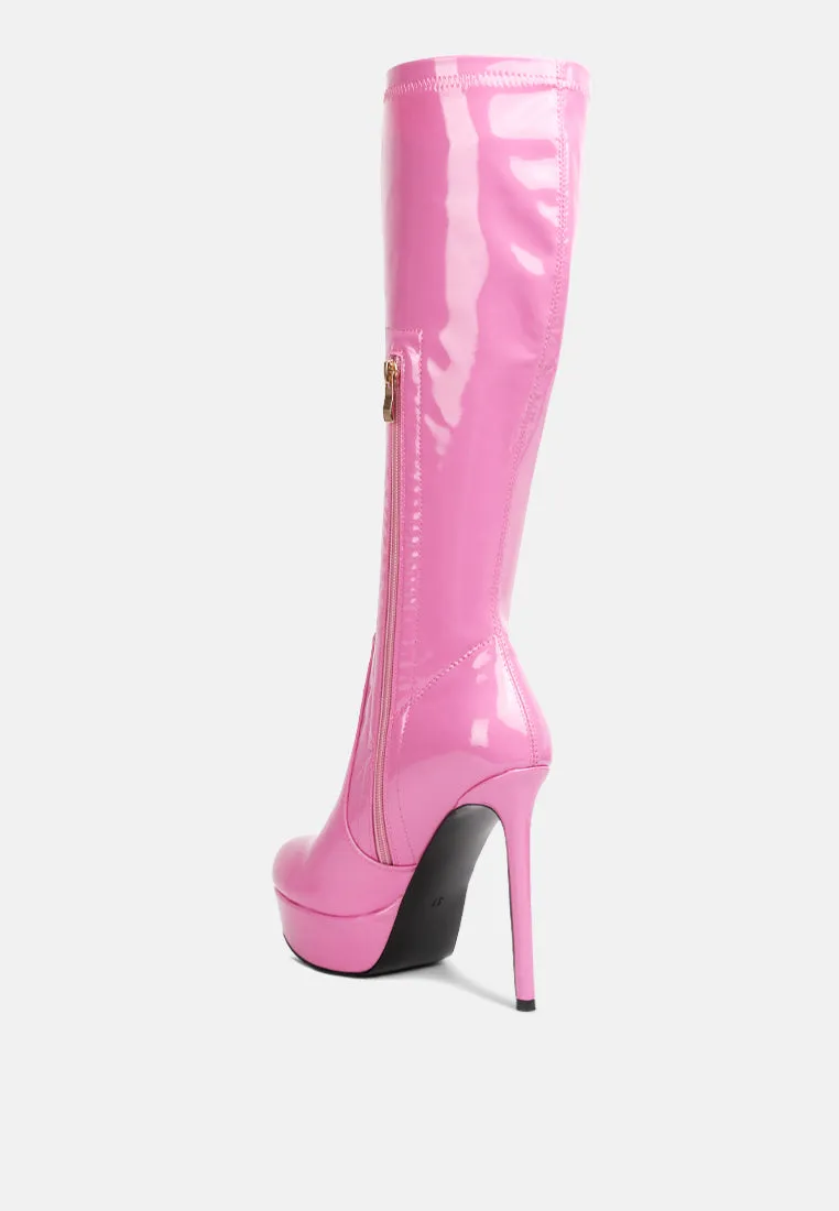 Shawtie High Heel Stretch Patent Calf Boots