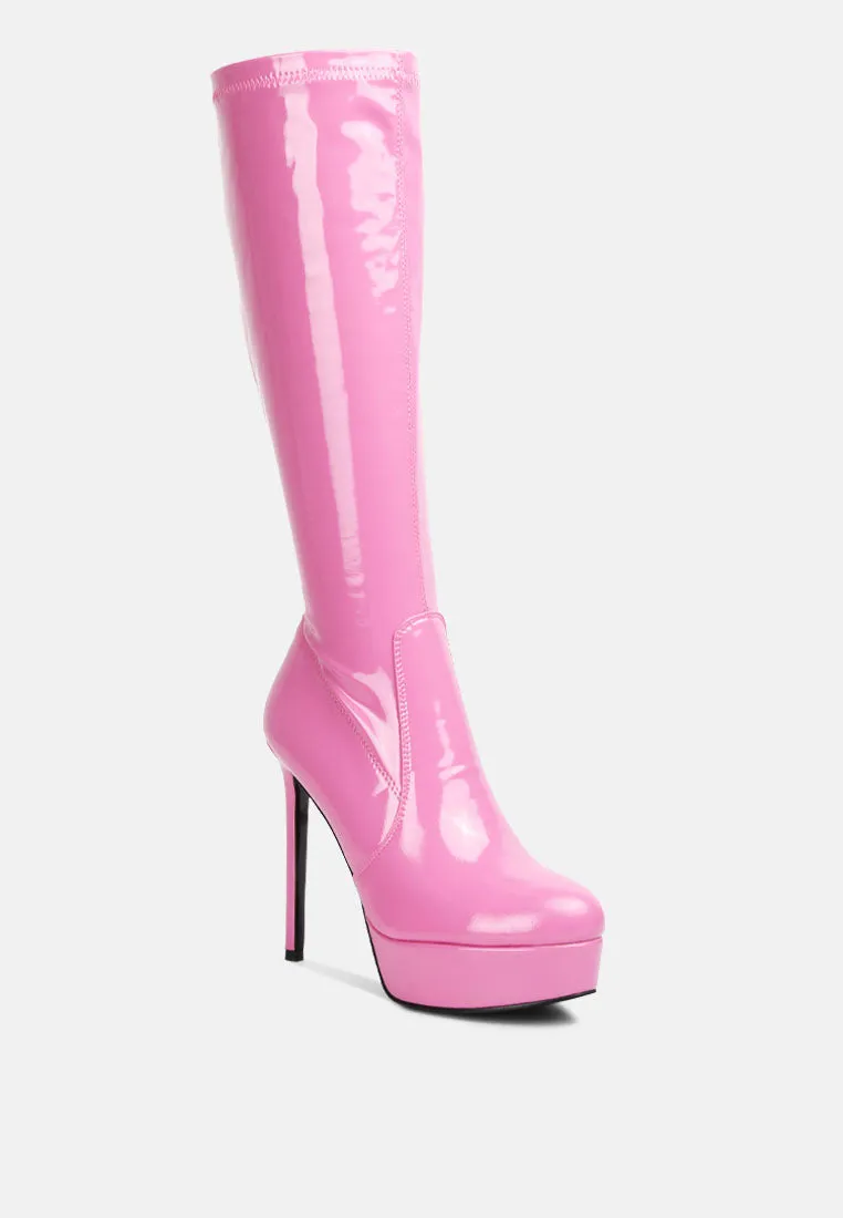 Shawtie High Heel Stretch Patent Calf Boots