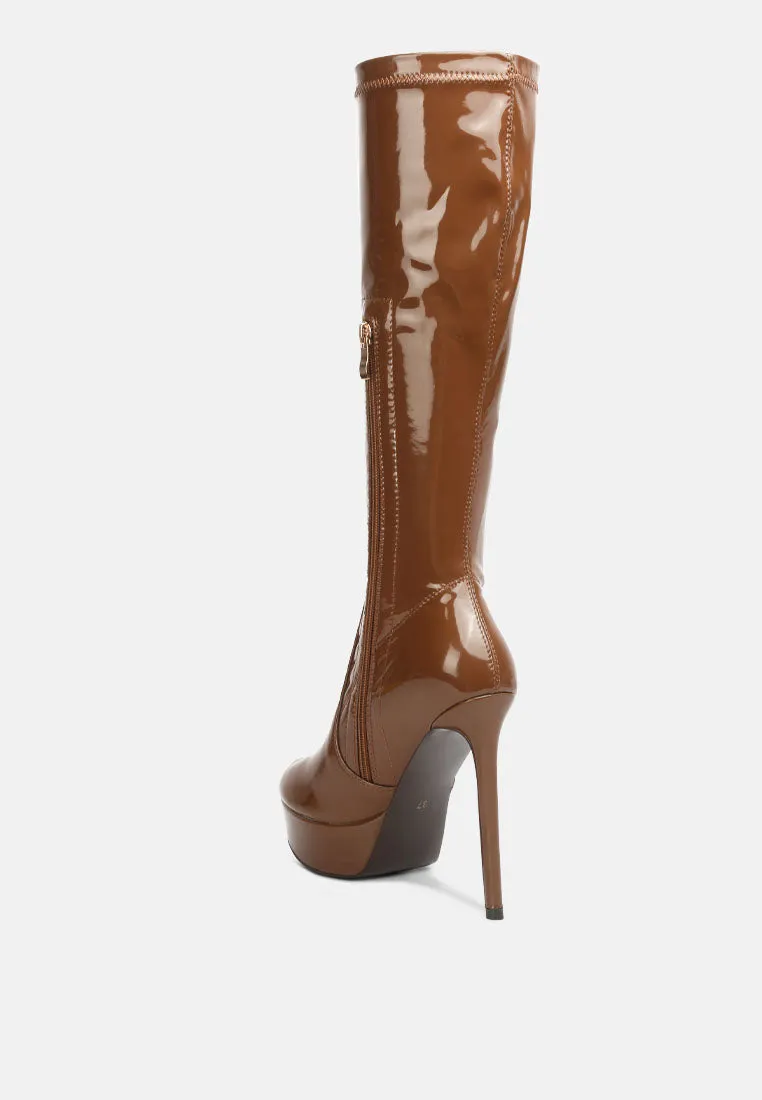 Shawtie High Heel Stretch Patent Calf Boots