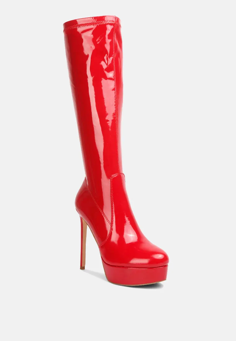 Shawtie High Heel Stretch Patent Calf Boots