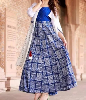 Stylish Rayon Printed Kurta With White Shrug Set